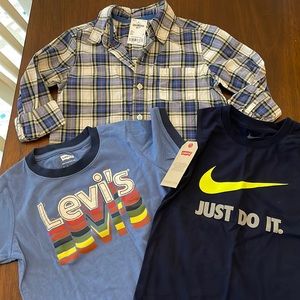 Lot of 3 NWT Boys’ Back to School Tops Size 7 LEVI’S Osh Kosh NIKE
